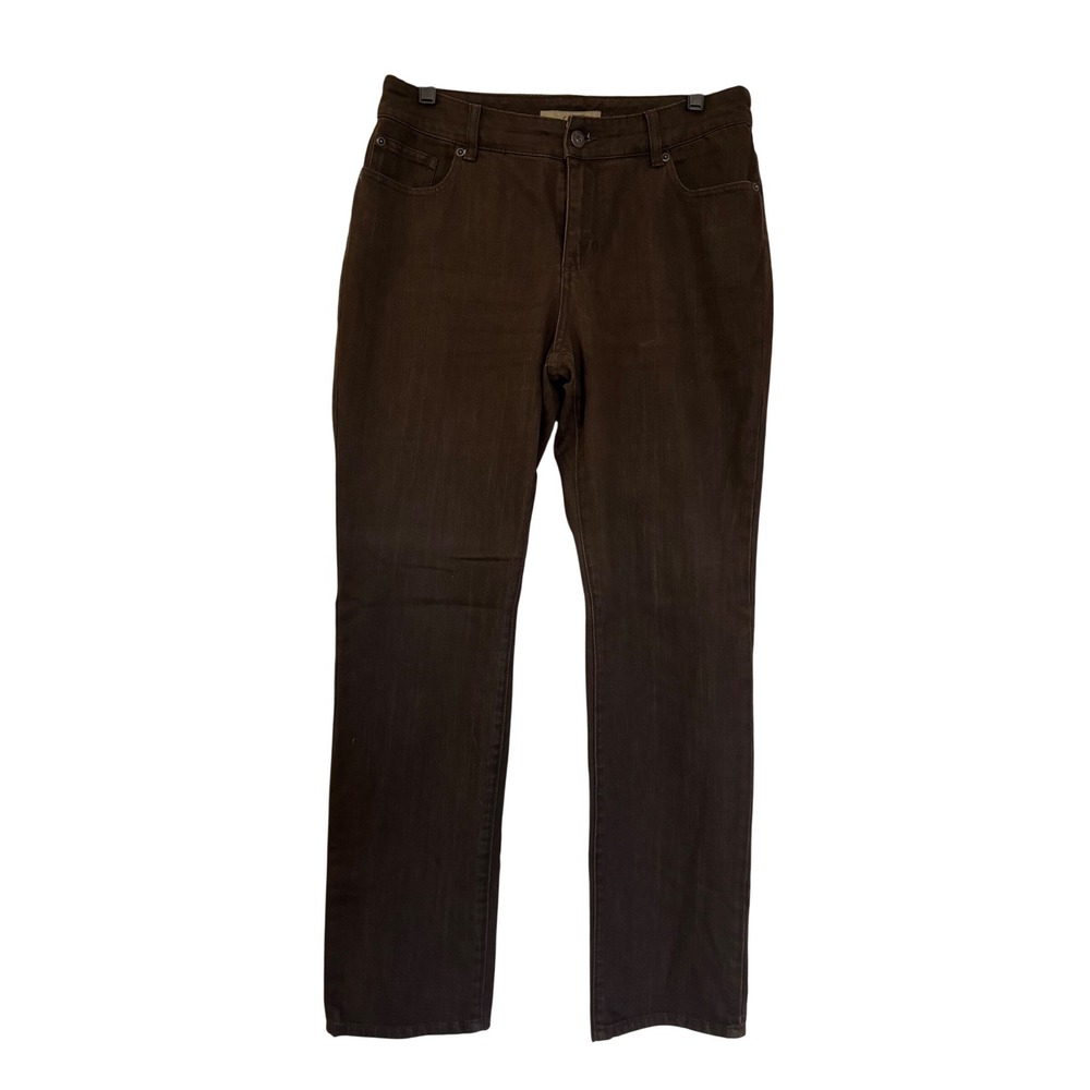 Chicos Platinum So Slimming Brown Straight Leg Pants Size 1 Regular US 8 M